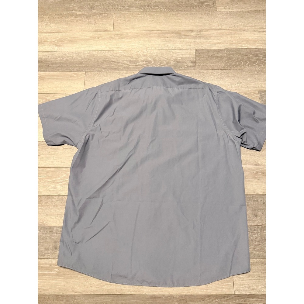 VanHeusen Button Down Shirt Mens 17.5 Grey Short Sleeve Wrinkle Free Regular Fit - Picture 6 of 6